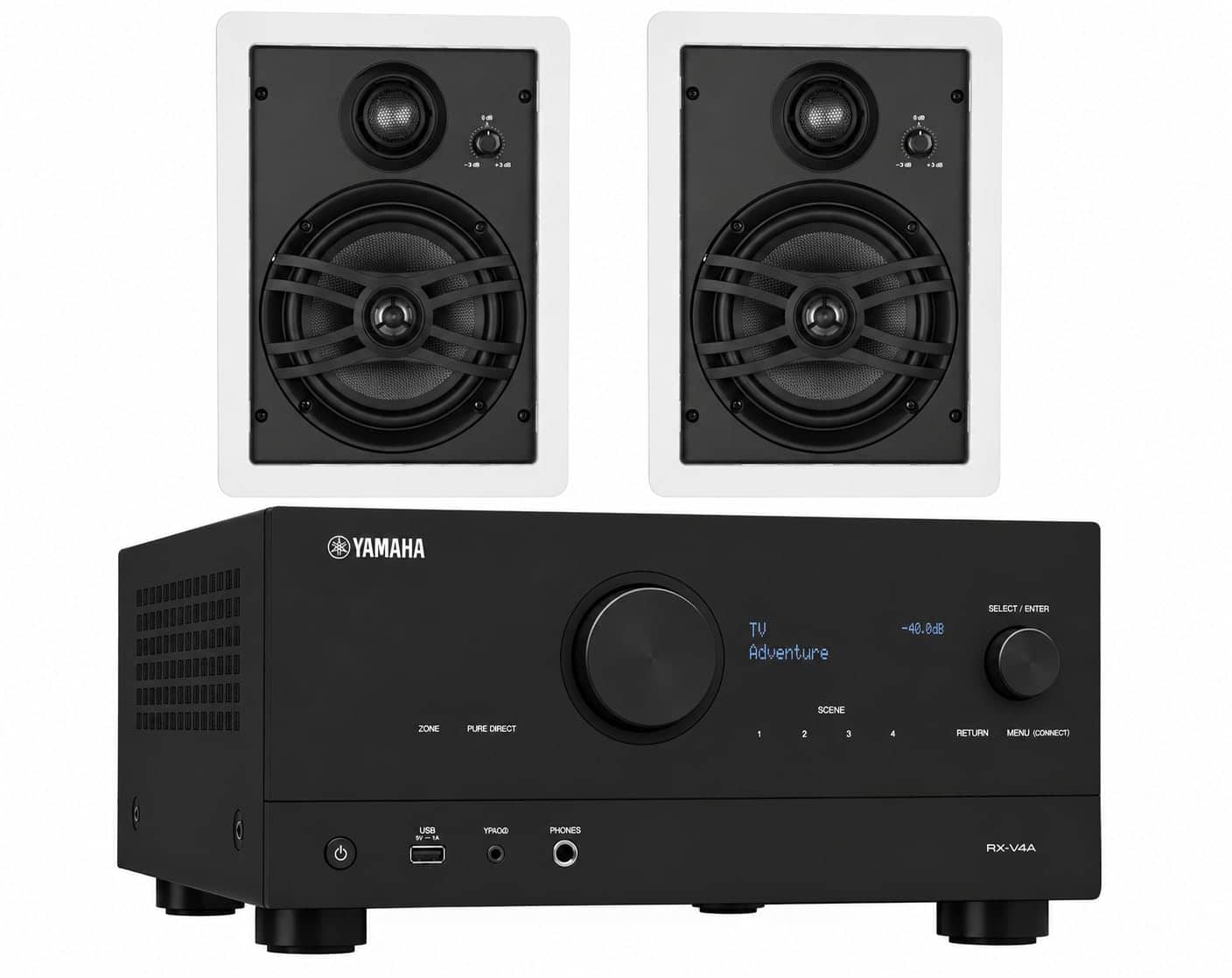 Yamaha - RX-V4A 5.2 AV Receiver with NS-IW660 In-Wall Speakers - Black