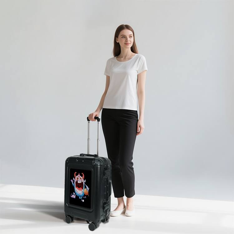 Back. Loheer - Loheer Smart LED Travel Suitcase with App Control, Spinner Wheels, 35L, Black - black.