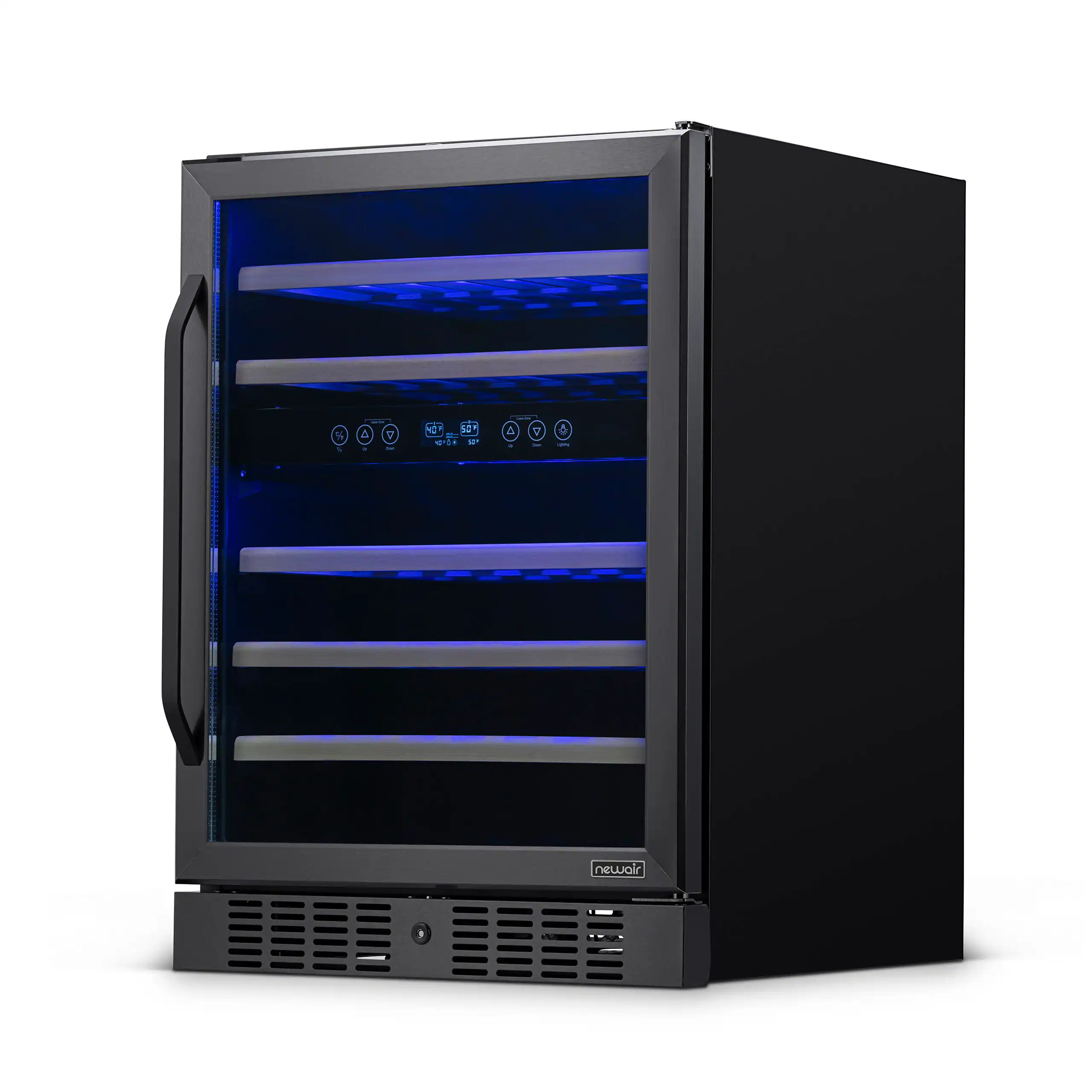 Alt View 20. NewAir - 24” Built-in 46 Bottle Dual Zone Compressor Wine Cooler with Beechwood Shelves - Black Stainless Steel.