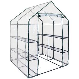 Sunnydaze - Grandeur Walk-In Greenhouse with 4 Shelves for Outdoors - Clear