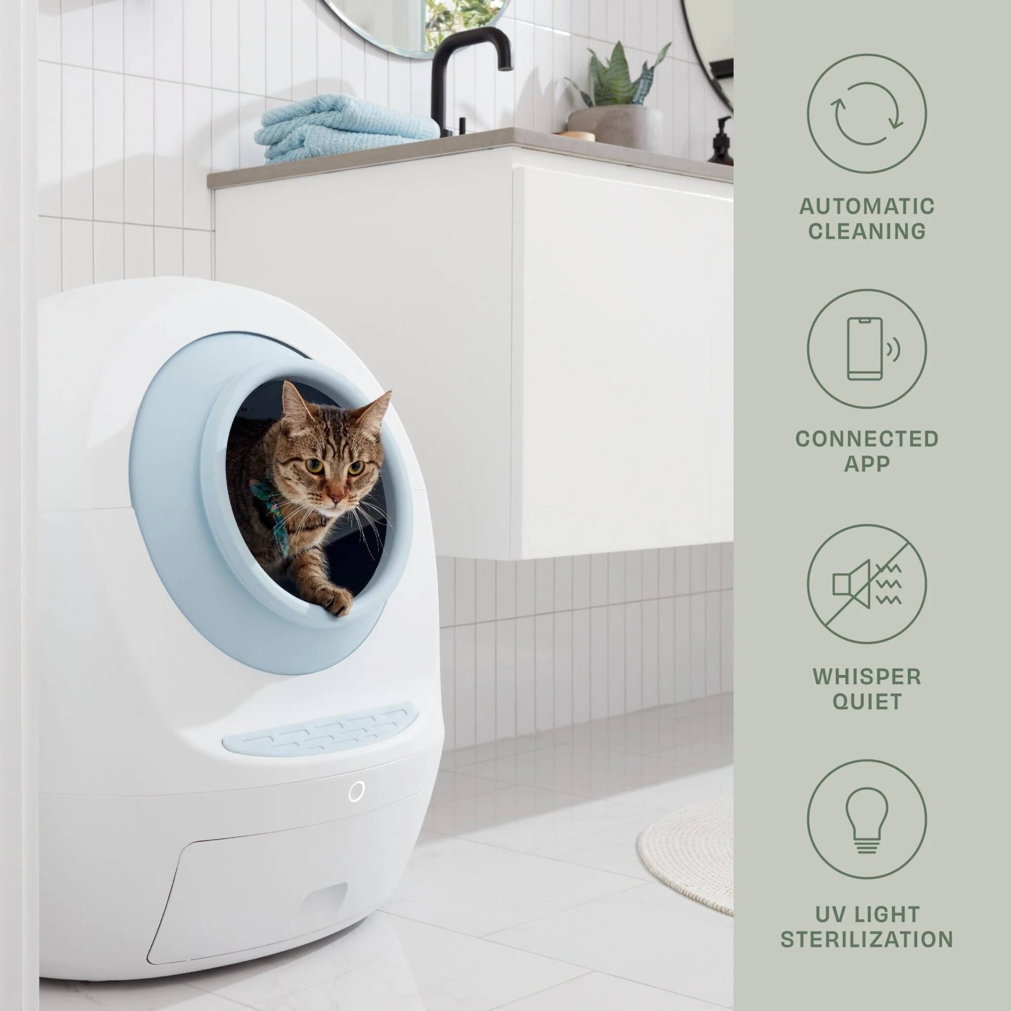 - Automatic Cleaning
- Connected App
- Whisper Quiet
- UV Light Sterilization