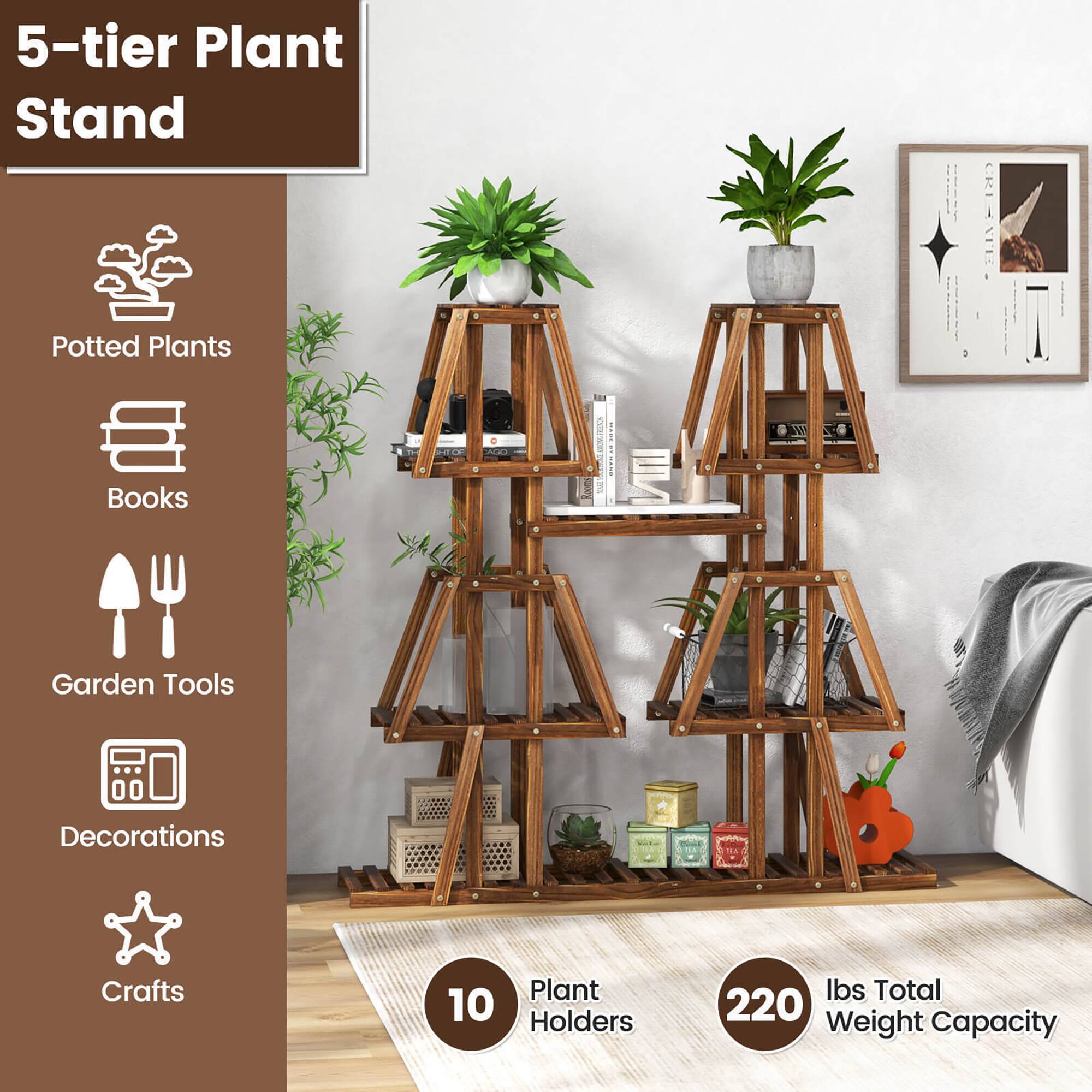 5-tier Plant Stand

- Potted Plants
- Books
- Garden Tools
- Decorations
- Crafts

10 Plant Holders

220 lbs Total Weight Capacity