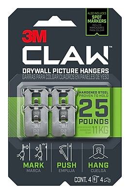 3M CLAW™
DRYWALL PICTURE HANGERS
GARRAS PARA COLGAR CUADROS EN PANELES DE YESO
ALSO INCLUDES SPOT MARKERS
TAMBIÉN INCLUYE MARCADORES PARA PUNTOS DE MARCAJE
HARDENED STEEL PROVEN TO HOLD
25 POUNDS
11 KG
MARK
MARCA
PUSH
EMPUJA
HANG
CUELGA
CONT. 4