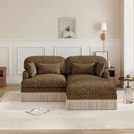 Anysun - Delicate Fashion Style Chenille Leopard Printing L-Shape Sofa with Movable Ottoman, Easy Assembly - Brown
