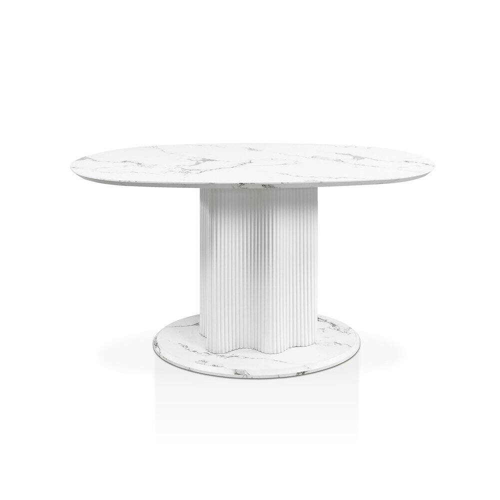 Alt View 5. Furniture of America - Elara Iron Base Pedestal Oval Dining Table - White.