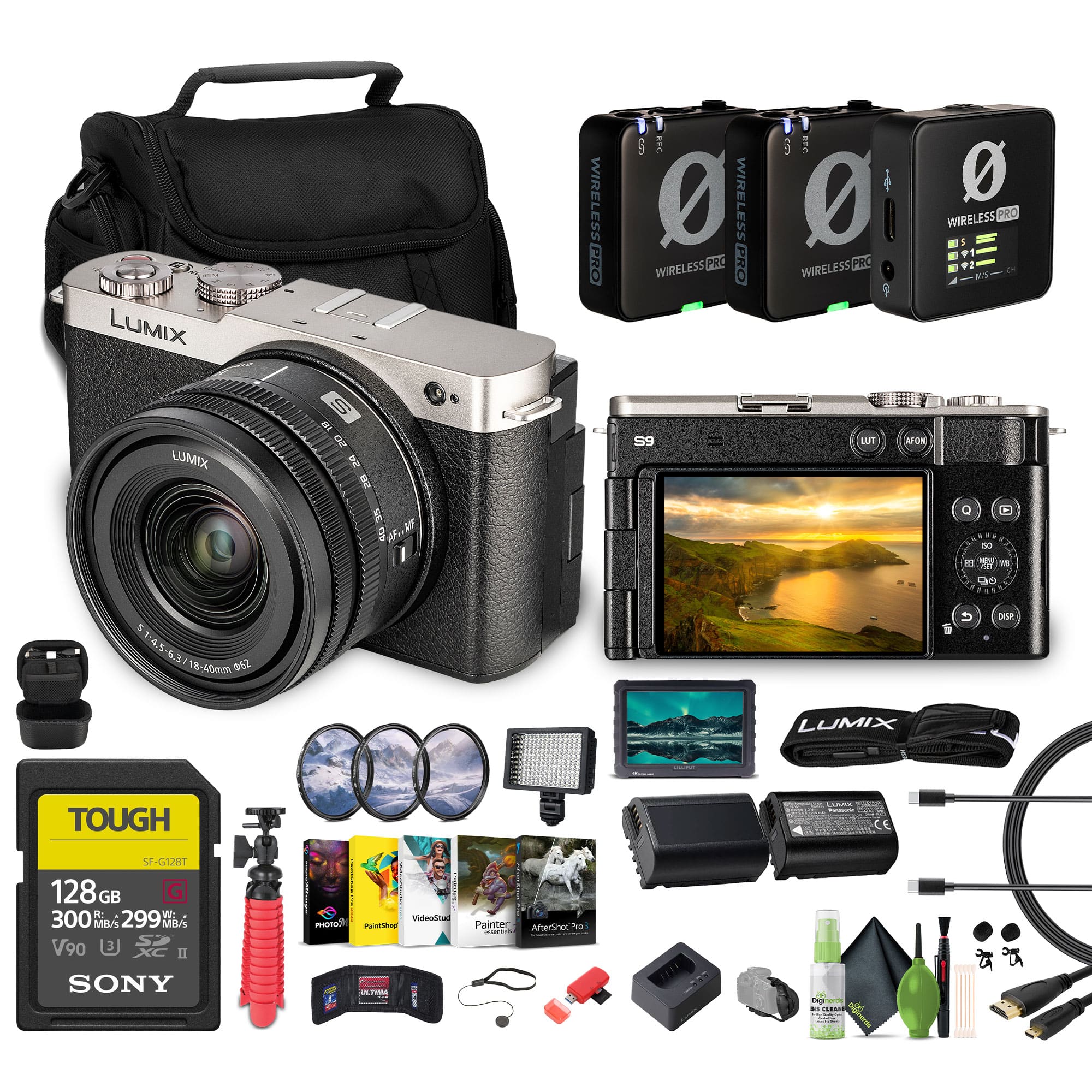 Panasonic - Lumix S9Camera with 18-40mm f/4.5-6.3 Lens(Silver), 128GBMemory Card