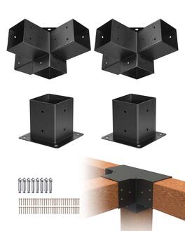 VEVOR - Pergola Bracket Kit, 4x4 Inch (Inner Size 3.5x3.5), 2 Pcs 4-Way Heavy Duty Corner Bracket Woodworks DIY Post Base Kit - Black