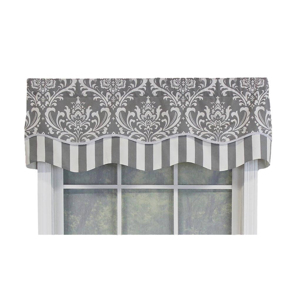 RLF Home - Ozbourne Glory Valance 3" Rod Pocket, Layered, Trimmed. 50" x 16" - Gray