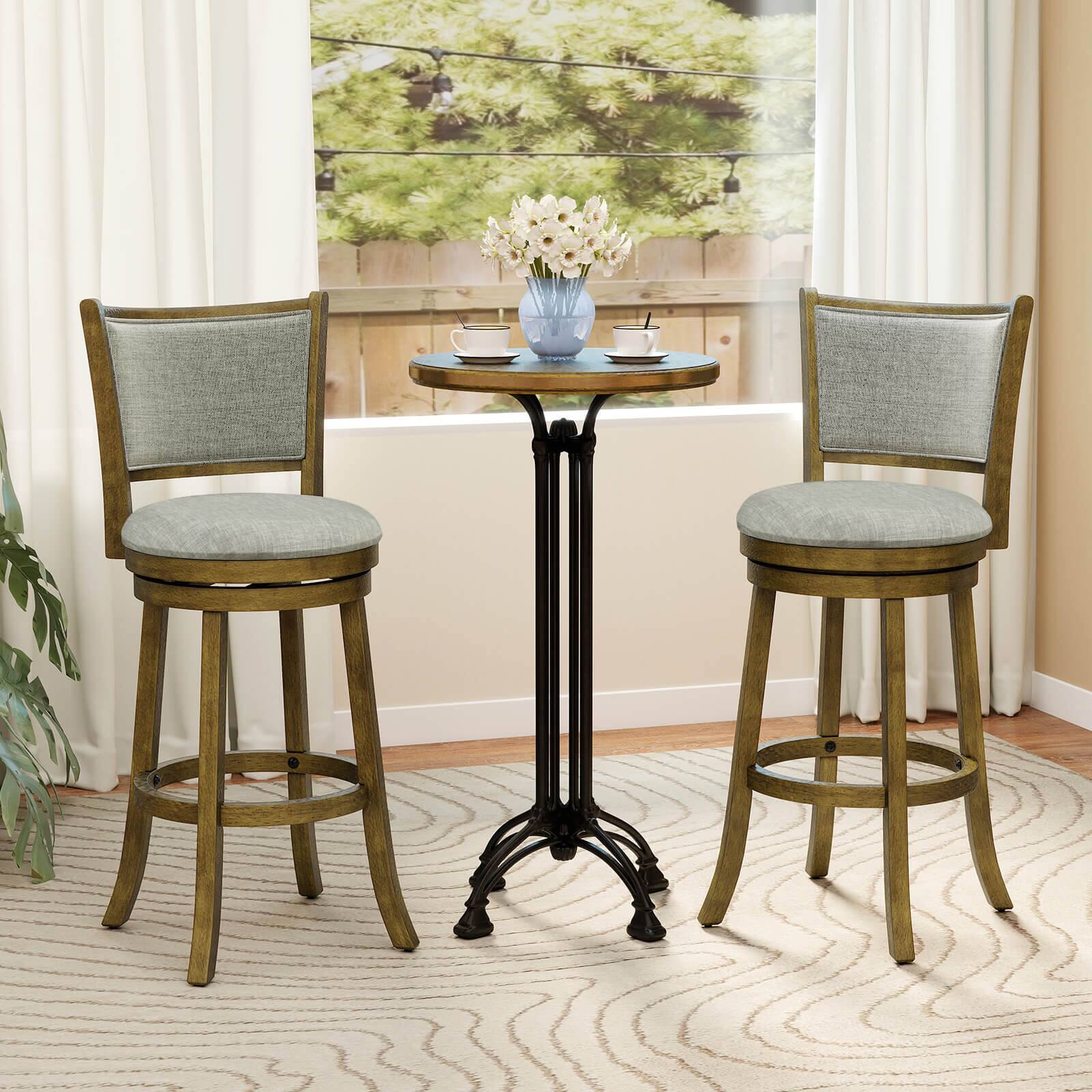 Alt View 3. Costway - Costway 30"Swivel Bar Stools Set of 4, with Backrests and Wood Frame,Upholstered Bar Chairs - Antique Gray,Light Gray.