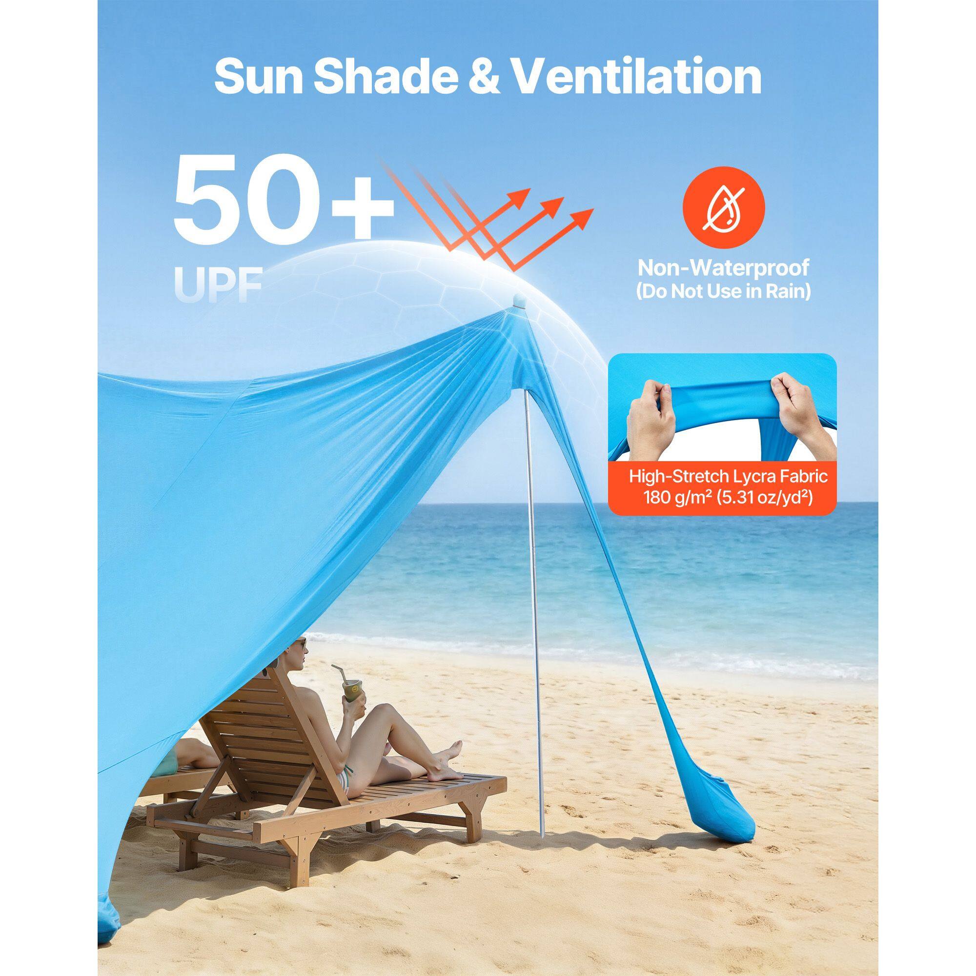 Sun Shade & Ventilation  
50+ UPF (Do Not Use in Rain)  
Non-Waterproof  
High-Stretch Lycra Fabric  
180 g/m² (5.31 oz/yd²)