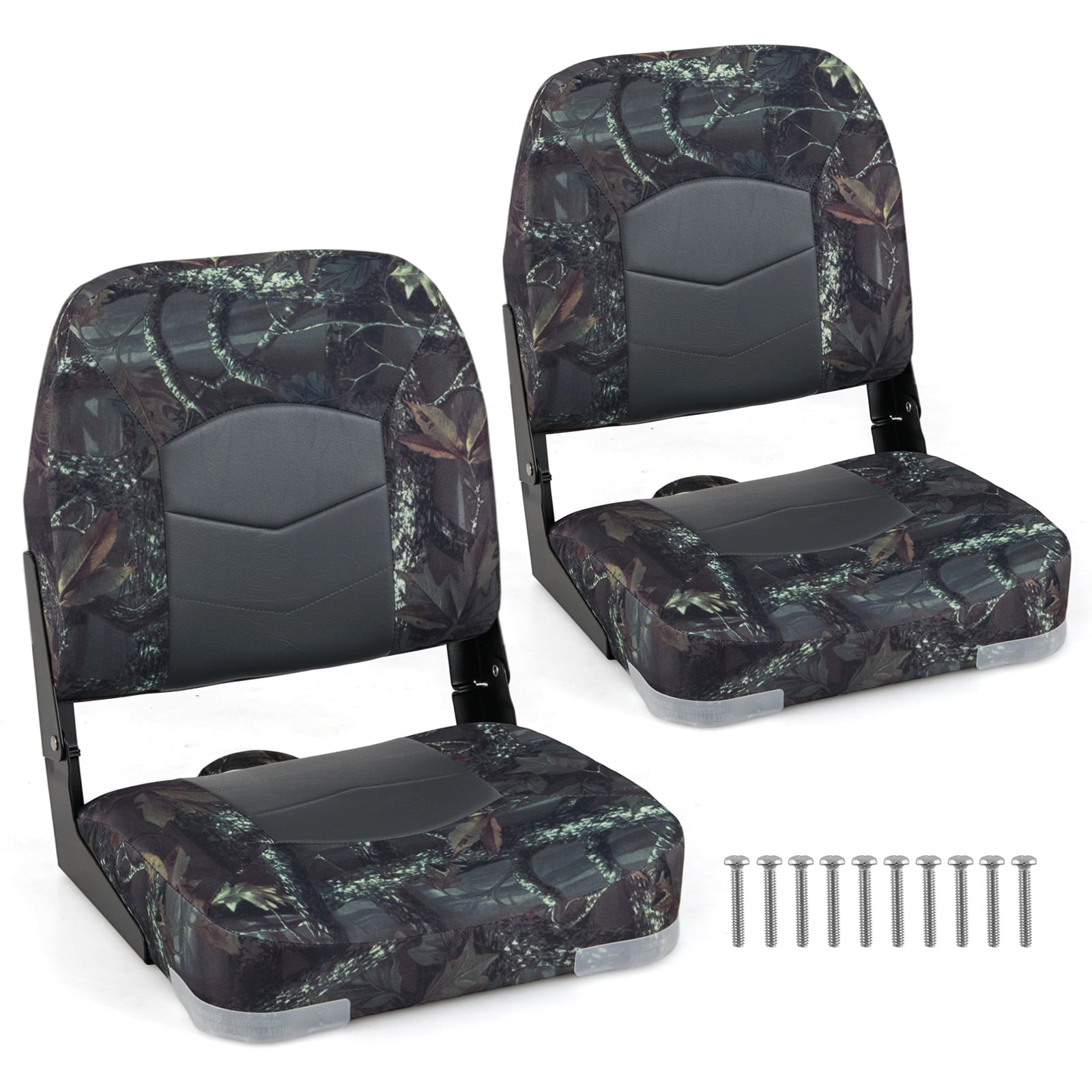 Gymax - 2-Pack Boat Seats Folding Low Back Boat Chairs w/Thick Sponge Padding Hinges - Gray