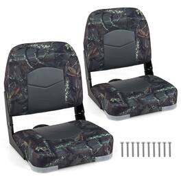 Gymax - 2-Pack Boat Seats Folding Low Back Boat Chairs w/Thick Sponge Padding Hinges - Gray