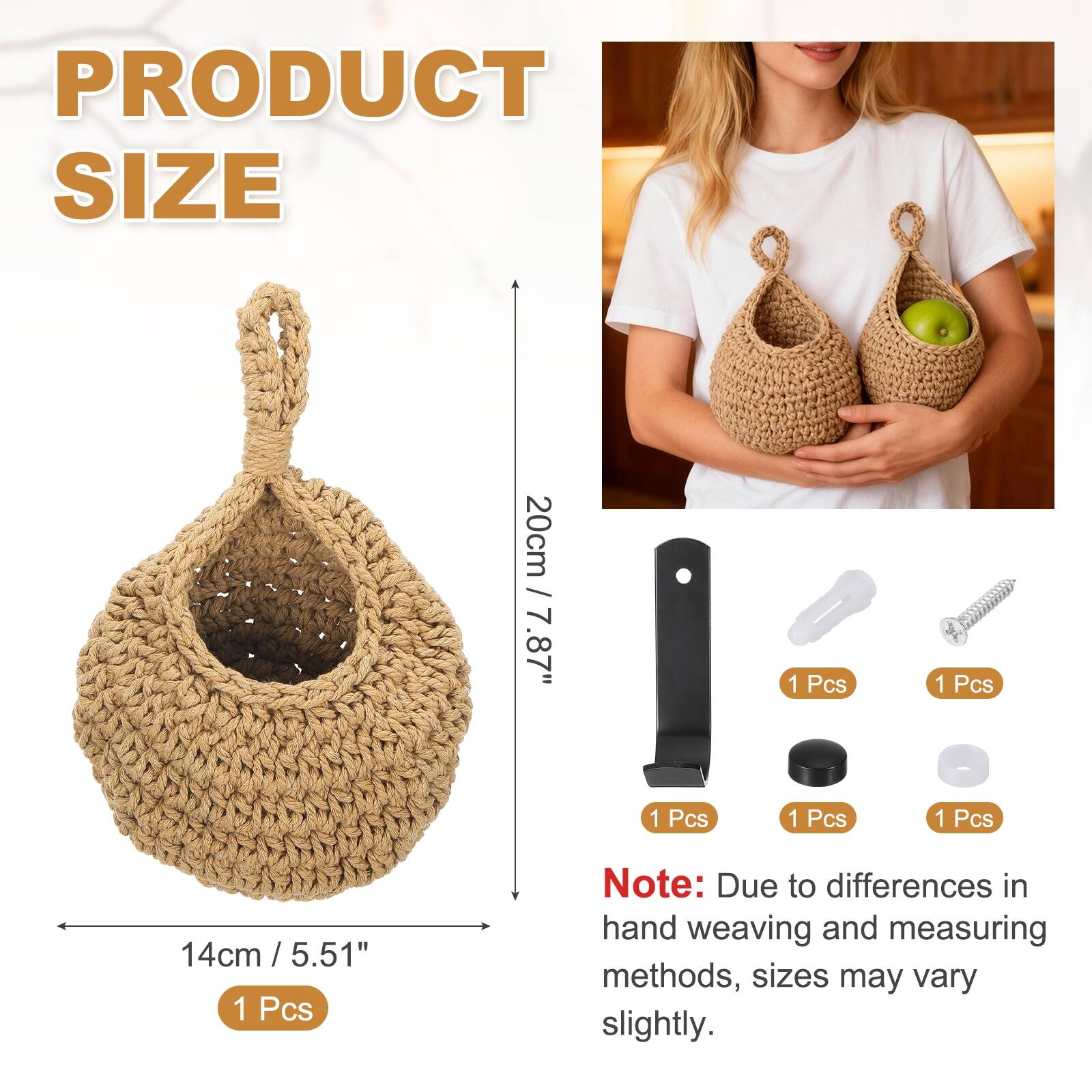 PRODUCT SIZE  
20cm / 7.87"  
1 Pcs  

14cm / 5.51"  
1 Pcs  

Note: Due to differences in hand weaving and measuring methods, sizes may vary slightly.