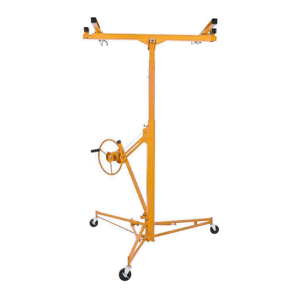 Alt View 3. Winado - 11FT Drywall Rolling Lifter Panel Hoist Jack with Lockable Casters & Tilting Cradle for Ceiling and Wall Installation - yellow.