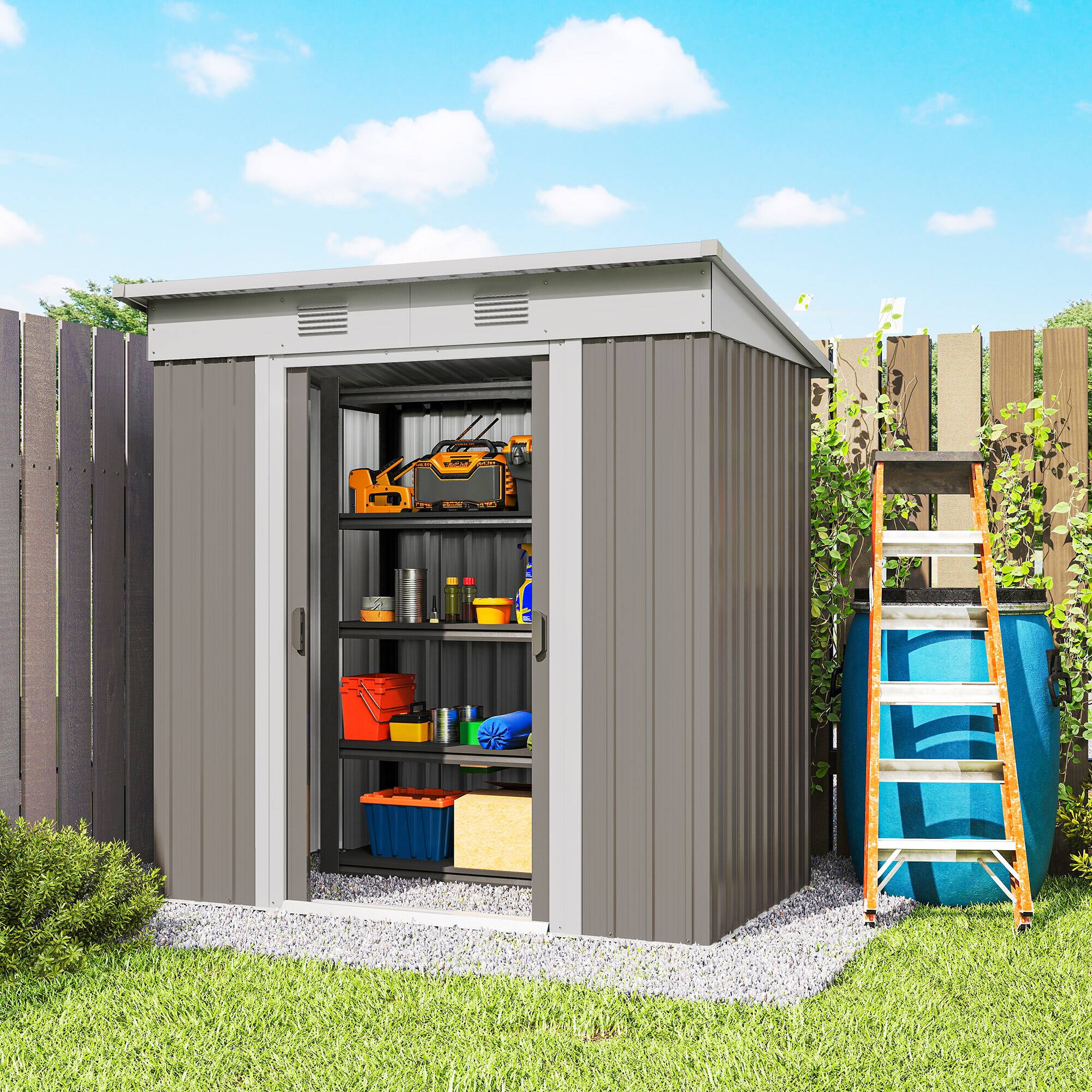 Alt View 8. Outsunny - x 4' Metal Garden Shed, Backyard Tool Storage Shed with Dual Locking Doors.