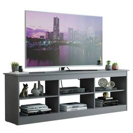 Madesa - TV Stand with 6 Open Shelves Cable Management 70"L Living Room and Bedroom Television Media Console - Gray