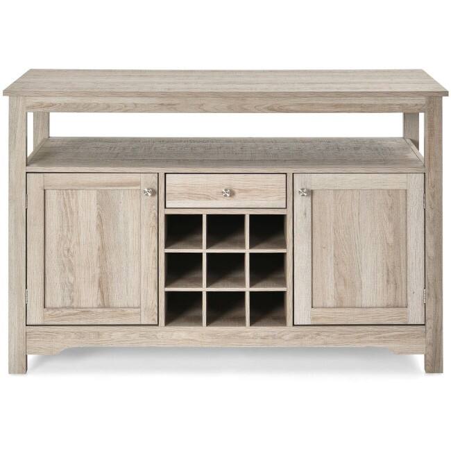 Front. Hivvago - Gray Oak Buffet Server 9 Bottle Wine Cabinet Console - Gray.