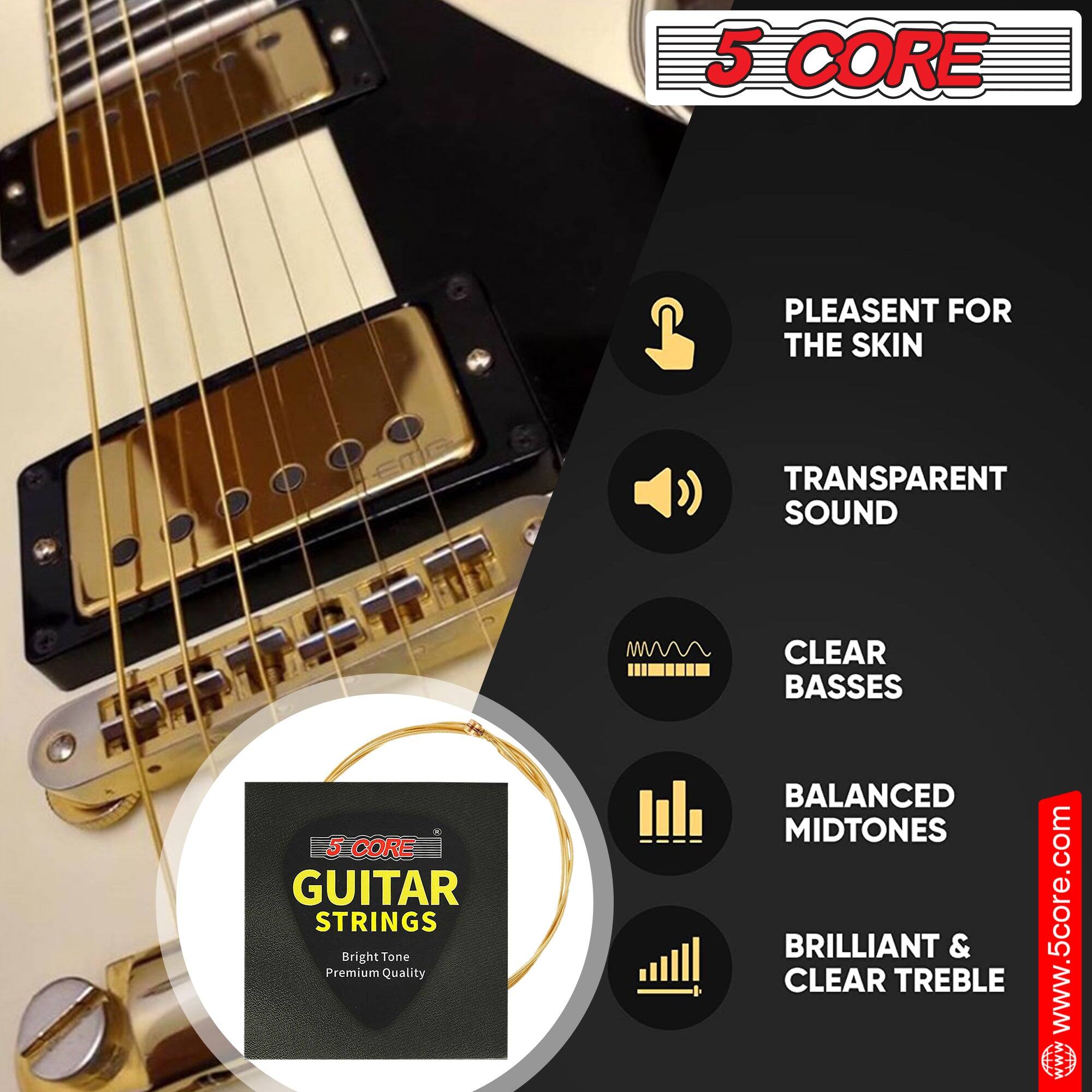 5 CORE

5 CORE GUITAR STRINGS  
Bright Tone  
Premium Quality  

- PLEASANT FOR THE SKIN  
- TRANSPARENT SOUND  
- CLEAR BASSES  
- BALANCED MIDTONES  
- BRILLIANT & CLEAR TREBLE  

www.5core.com