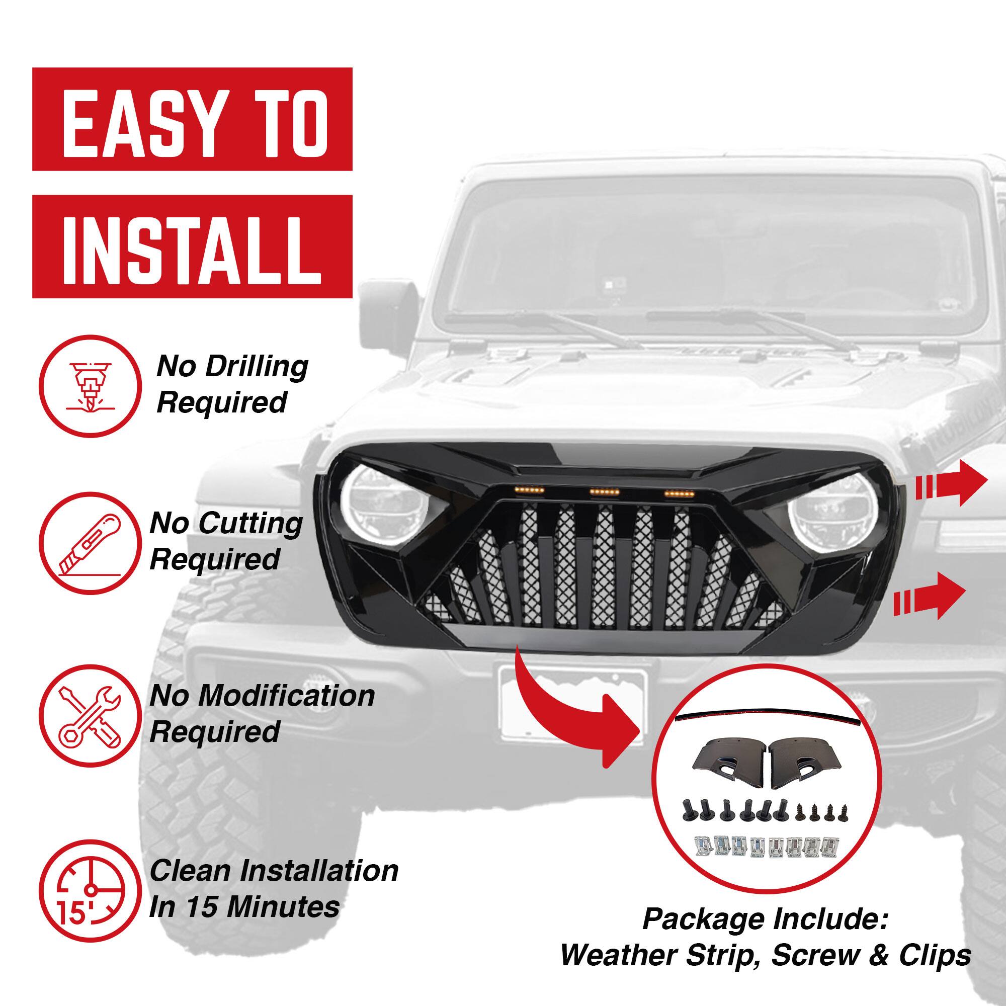 EASY TO INSTALL

- No Drilling Required
- No Cutting Required
- No Modification Required
- Clean Installation In 15 Minutes

Package Include: Weather Strip, Screw & Clips