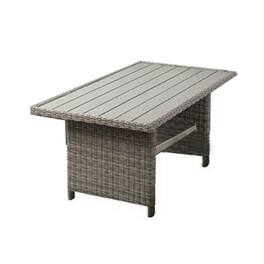 Manhattan Lane - 59 Inch Outdoor Aluminum Dining Table, Faux Wicker, Slatted Surface - Gray