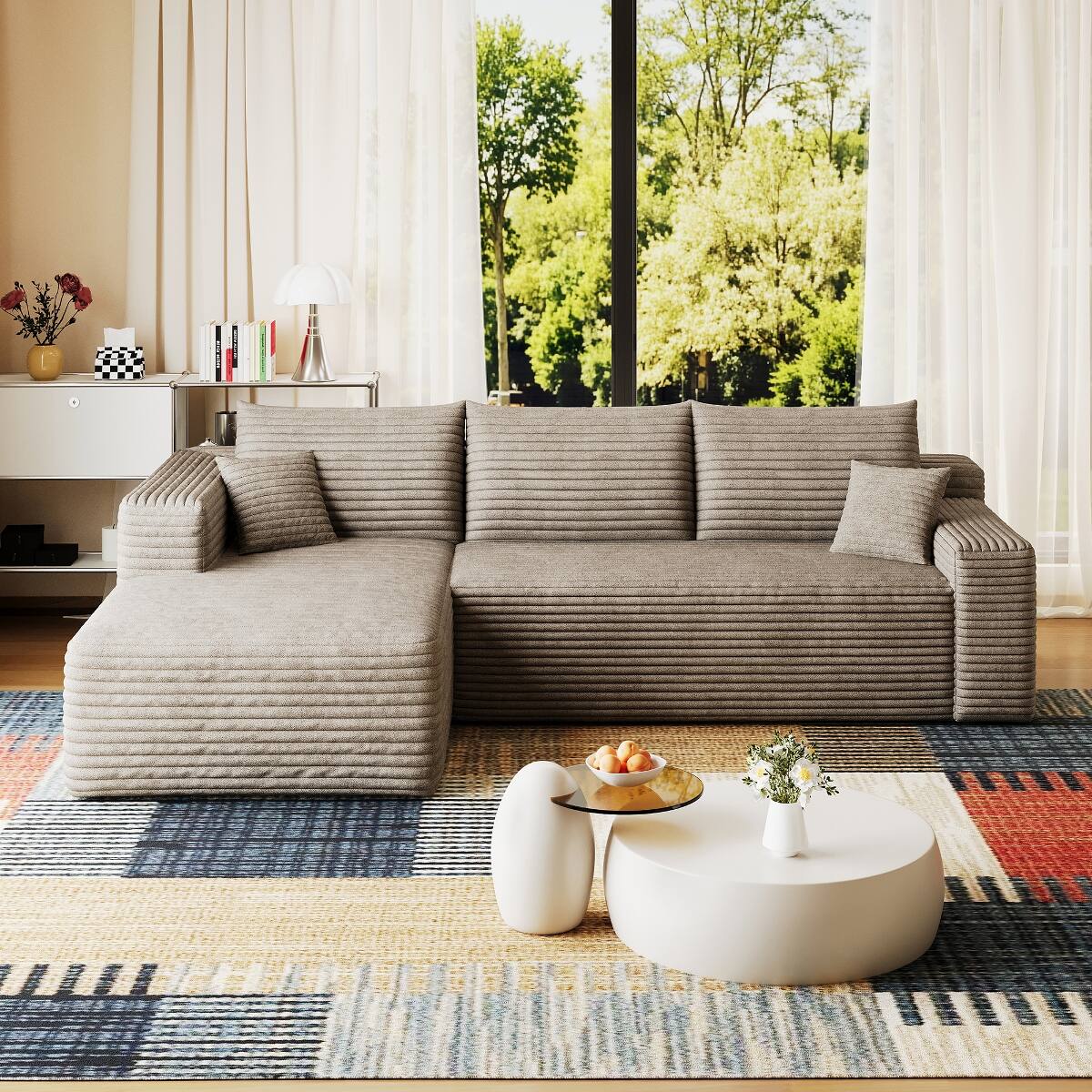 Alt View 1. Ropilly - Ropilly 95 Inch U Shaped Sectional Sofa, Plush Corduroy Sectional Sofa with Deep Seat Corner Couch, Camel - Camel.