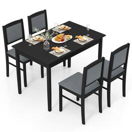 Costway - 5 PCS Dining Table Set for 4 with Rubber Wood Legs Upholstered Seat Padded Backrest - Gray