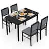 Costway - 5 PCS Dining Table Set for 4 with Rubber Wood Legs Upholstered Seat Padded Backrest - Gray