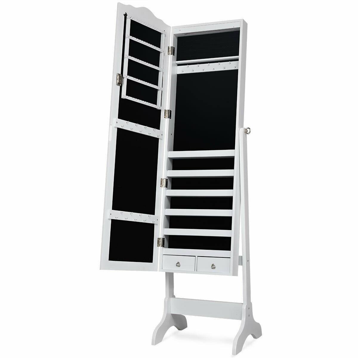 Alt View 9. Gymax - Gymax Mirrored Jewelry Cabinet Armoire Storage Organizer w/Drawer & Led Lights White - Brown.