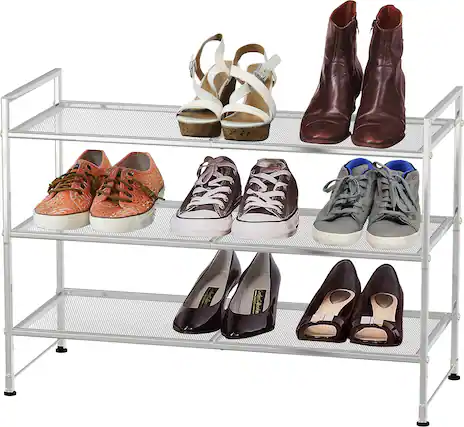 Front. Refined Abode Design - Shoe Rack Storage Shelf Rack Space Small Stylish Home Household Essential Item Solution Design - Silver Mesh Panel.
