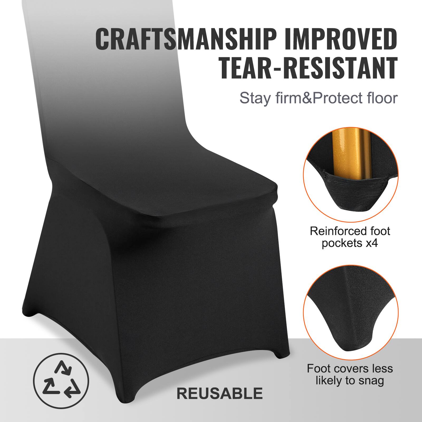 CRAFTSMANSHIP IMPROVED TEAR-RESISTANT
Stay firm & Protect floor
Reinforced foot pockets x4
REUSABLE
Foot covers less likely to snag