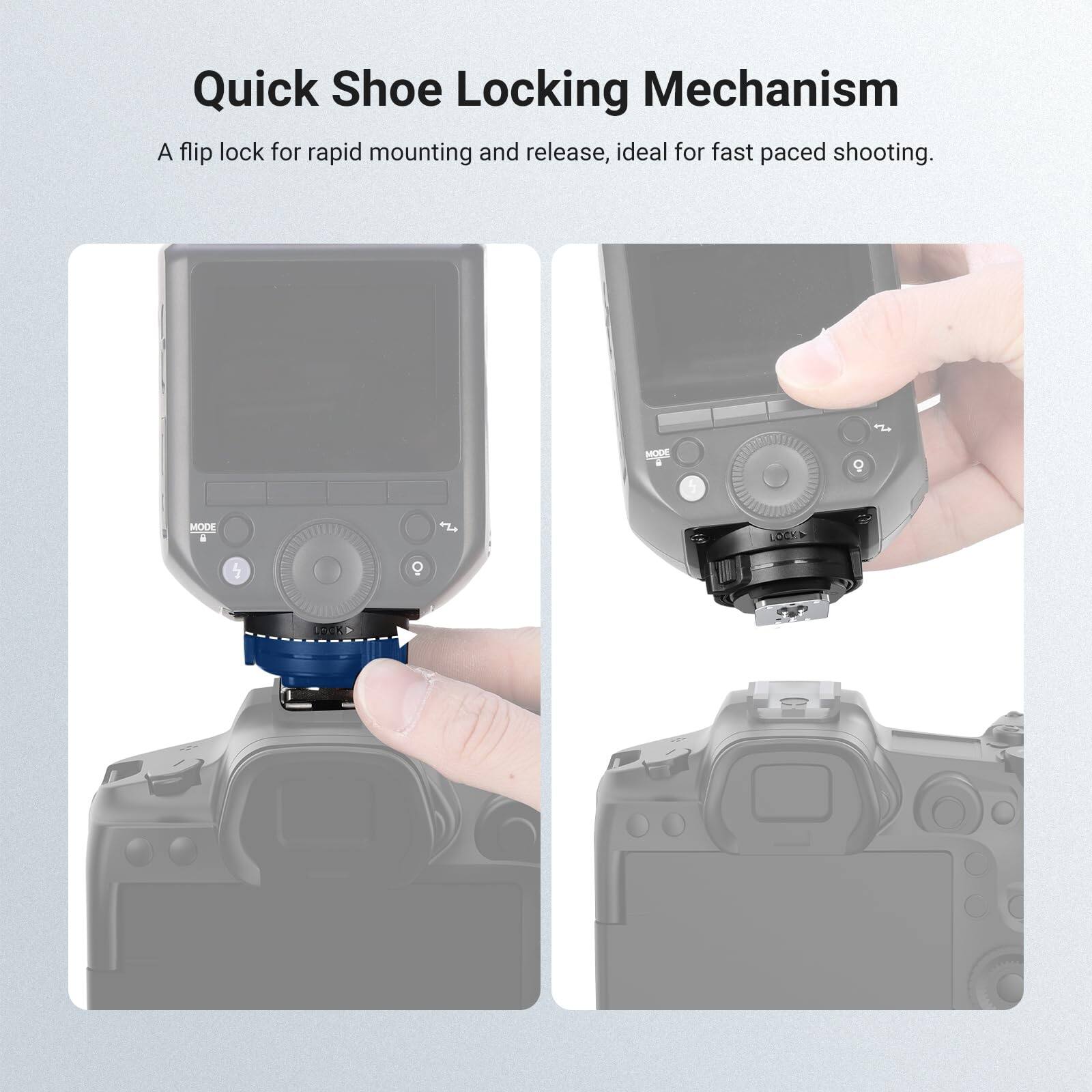 Quick Shoe Locking Mechanism  
A flip lock for rapid mounting and release, ideal for fast-paced shooting.