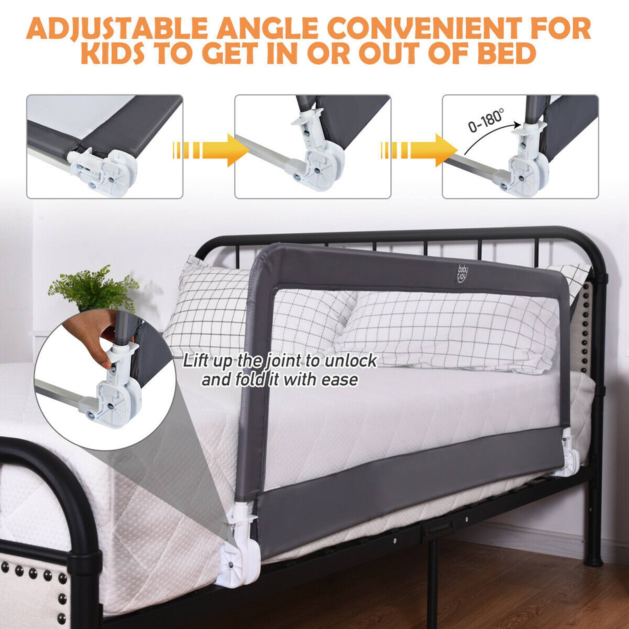 ADJUSTABLE ANGLE CONVENIENT FOR KIDS TO GET IN OR OUT OF BED

Lift up the joint to unlock and fold it with ease

0-180°