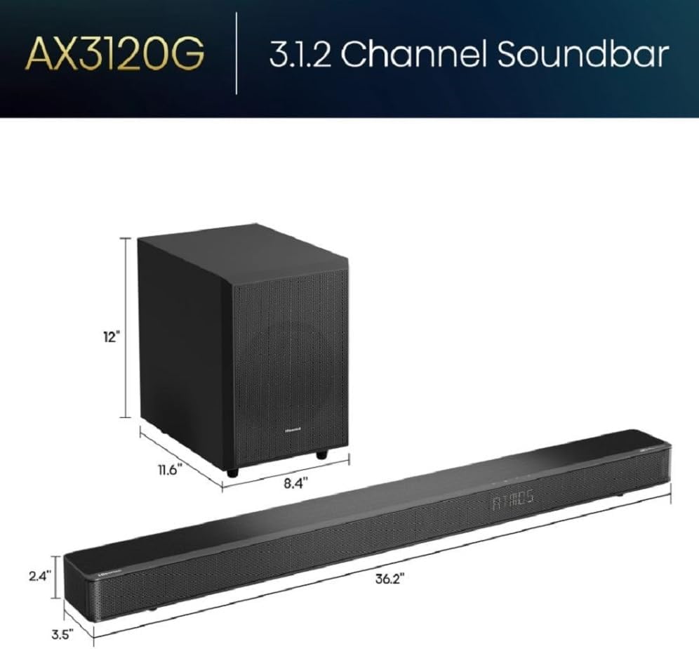 AX3120G 3.1.2 Channel Soundbar 12" 11.6" 8.4" R1MDS 2.4" 36.2" 3.5"