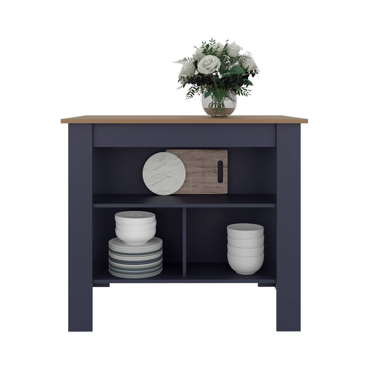 Angle. Loheer - Loheer Modern Kitchen Island with Three Open Shelves Wide Prep Surface Multi Color - Multi.