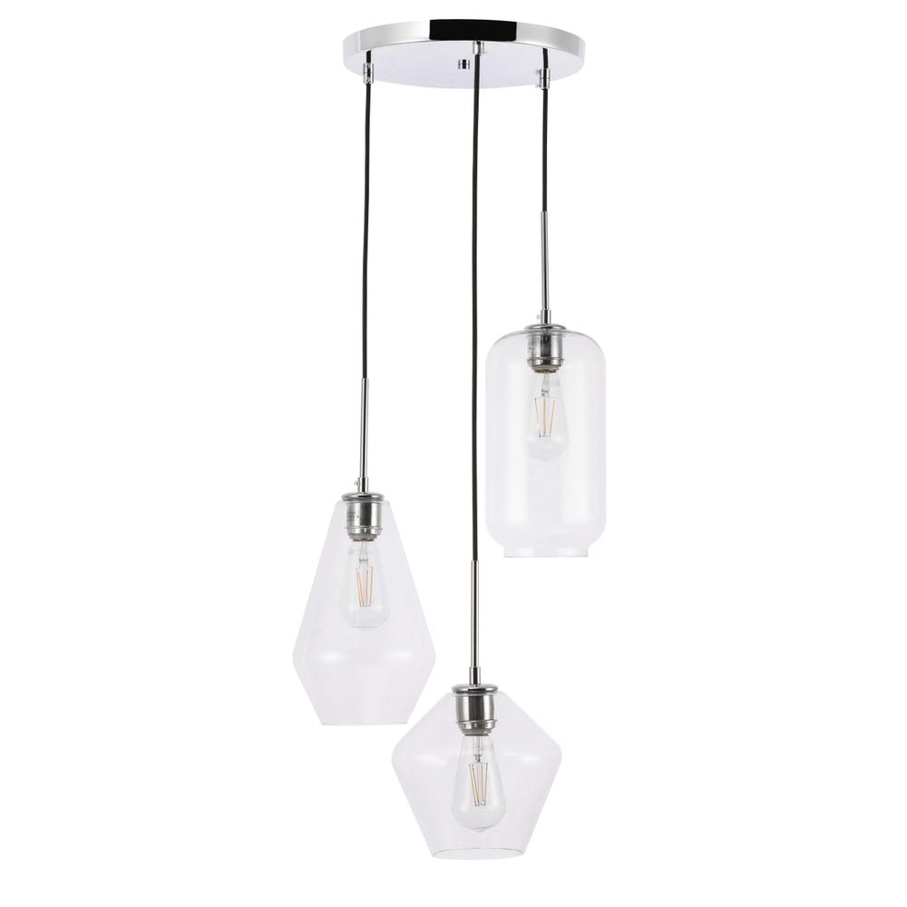 Alt View 9. Living District - Gene 3 light Chrome and Clear glass pendant - Chrome And Clear Glass.