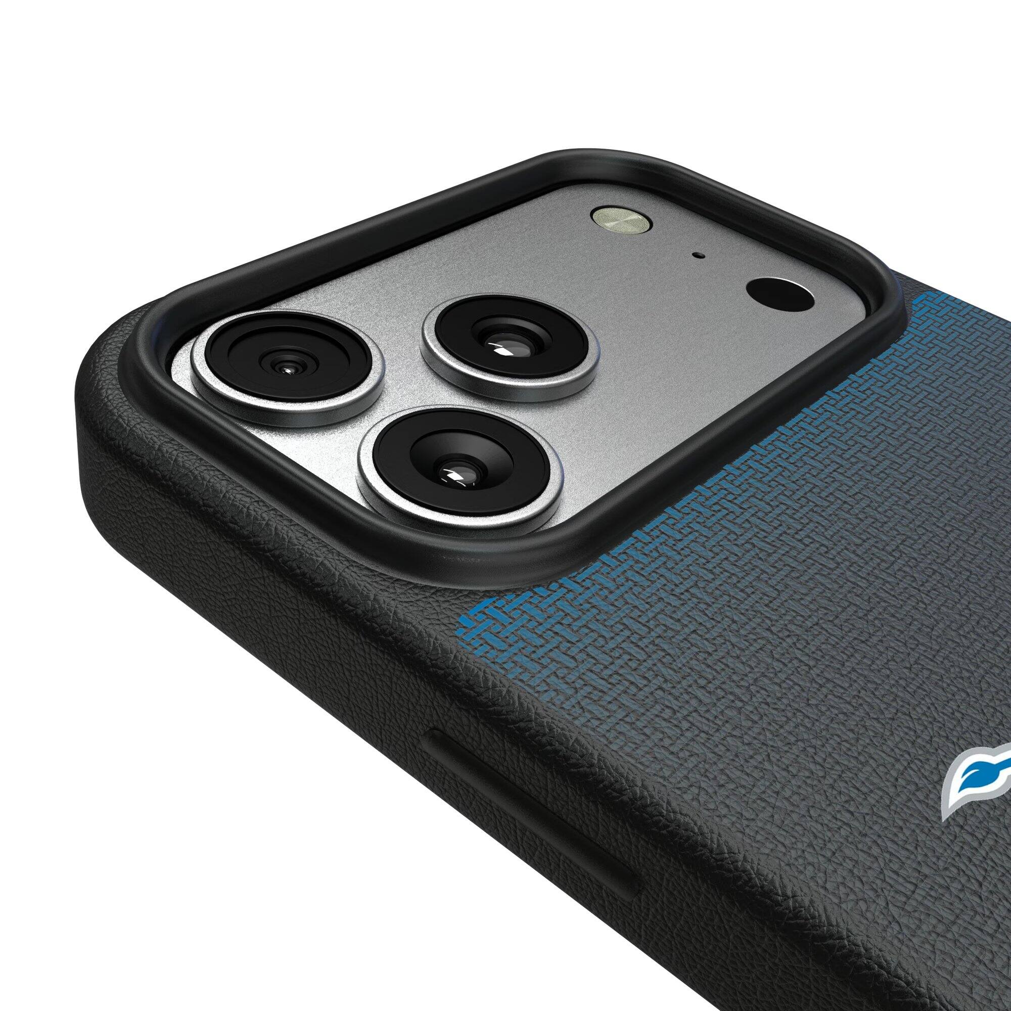 Alt View 2. Keyscaper - Detroit Lions Linen Logo iPhone Magnetic Bump Case - 17 Pro Max - Black.