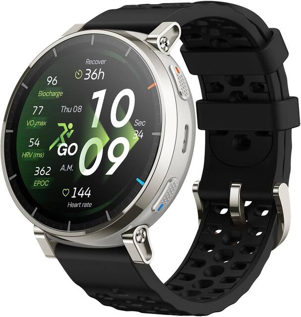 Amazfit - Active 3 Premium GPS Running Smart Watch, 1.32" AMOLED Display, 12 Days Battery - Silver/Black - (2026)