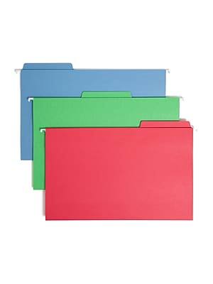 Front. Smead - FasTab Heavy Duty Reinforced Hanging File Folder, 3-Tab, Legal, 18/Box - Assorted Colors.