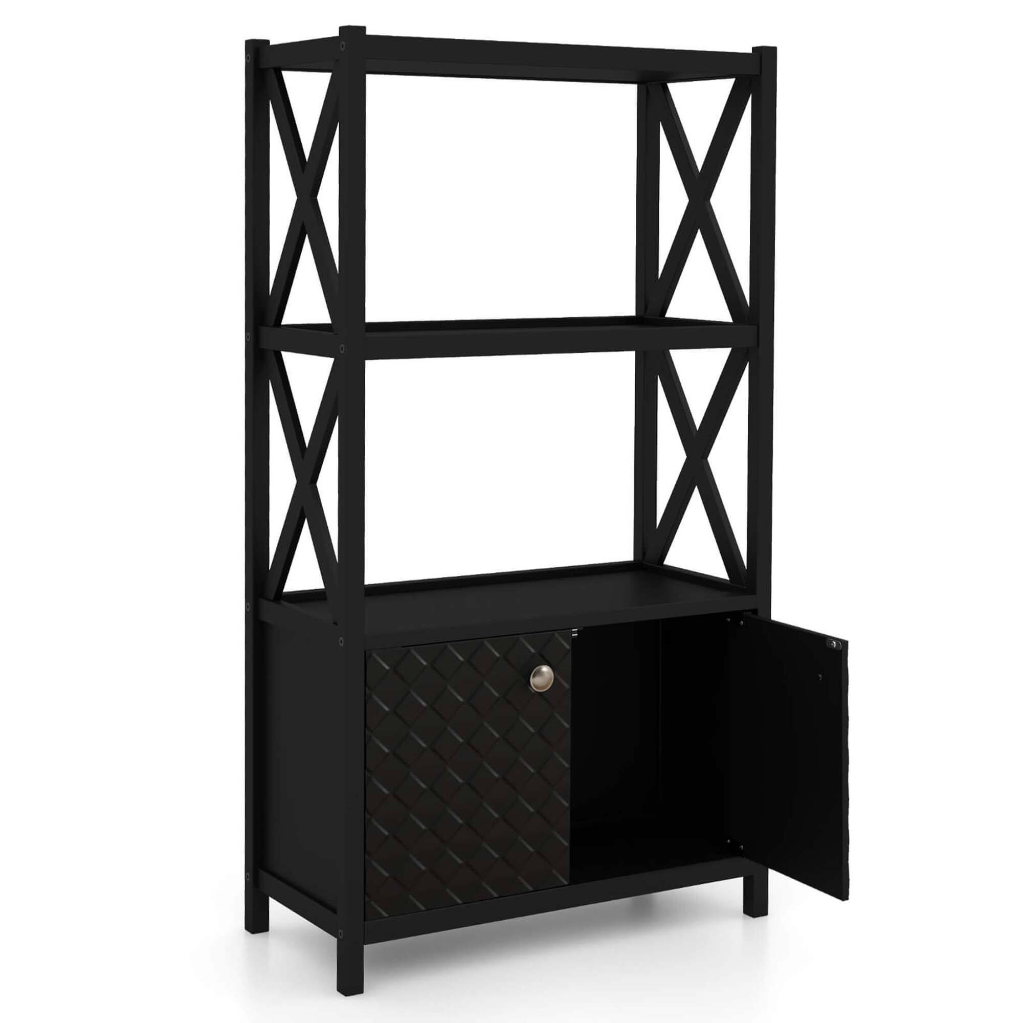 Alt View 9. Costway - Costway Bathroom Storage Cabinet with Open Shelves & Double Doors Modern Storage Organizer Black - Black.
