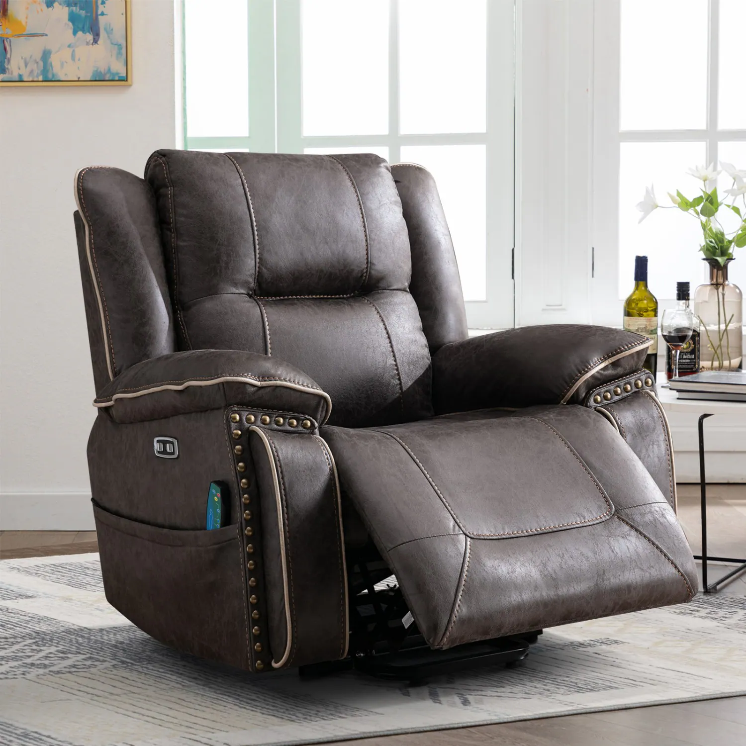 Front. Bestier - Bestier Faux Leather Manual Recliner with Massage and Heating - Grey.