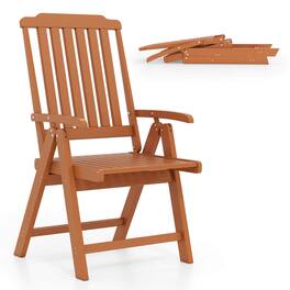 Costway - Foldable Patio Chair with Armrest, Curved Back, Slatted Seat for Backyard Deck - Brown