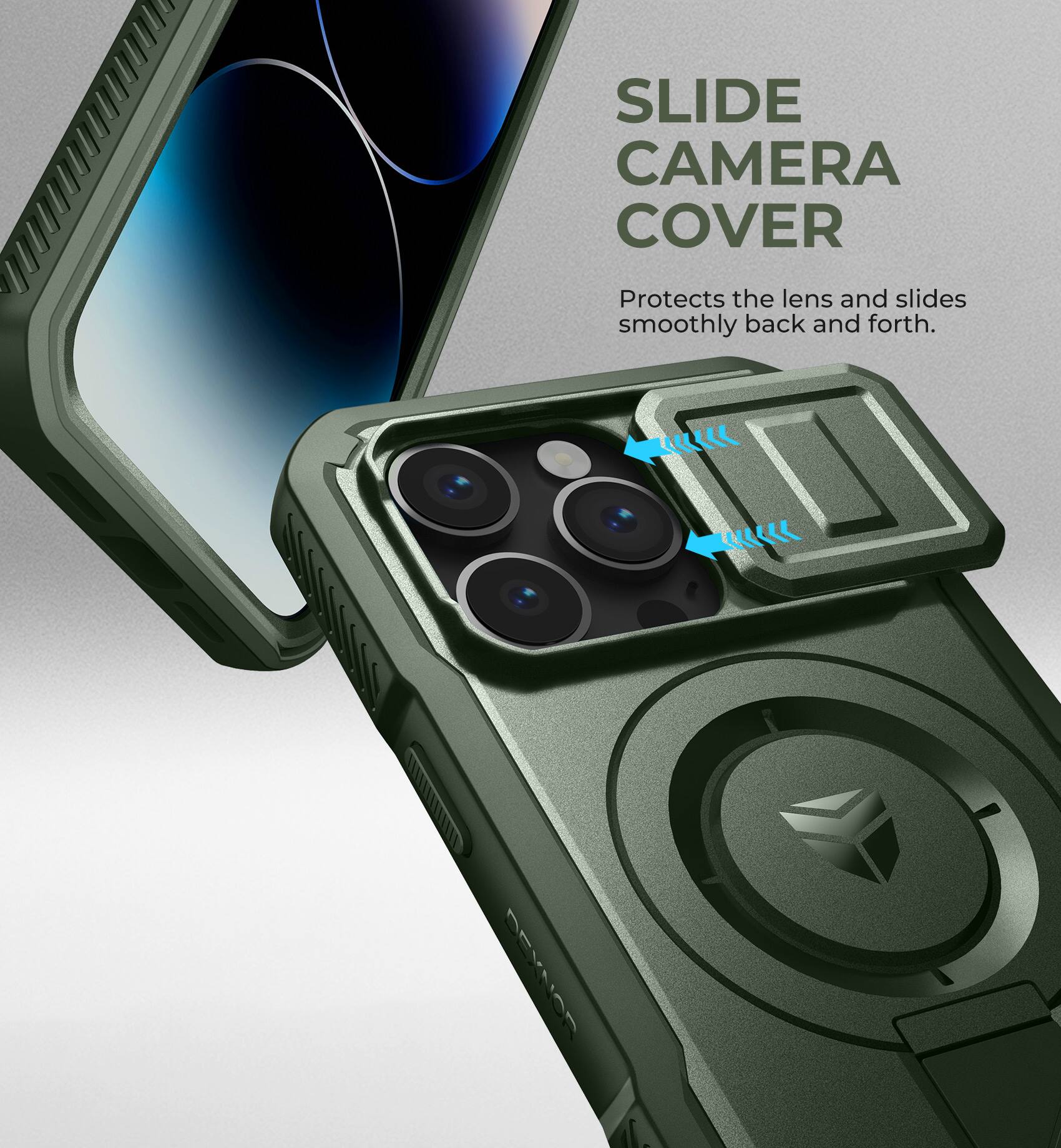 SLIDE CAMERA COVER Protects the lens and slides smoothly back and forth.