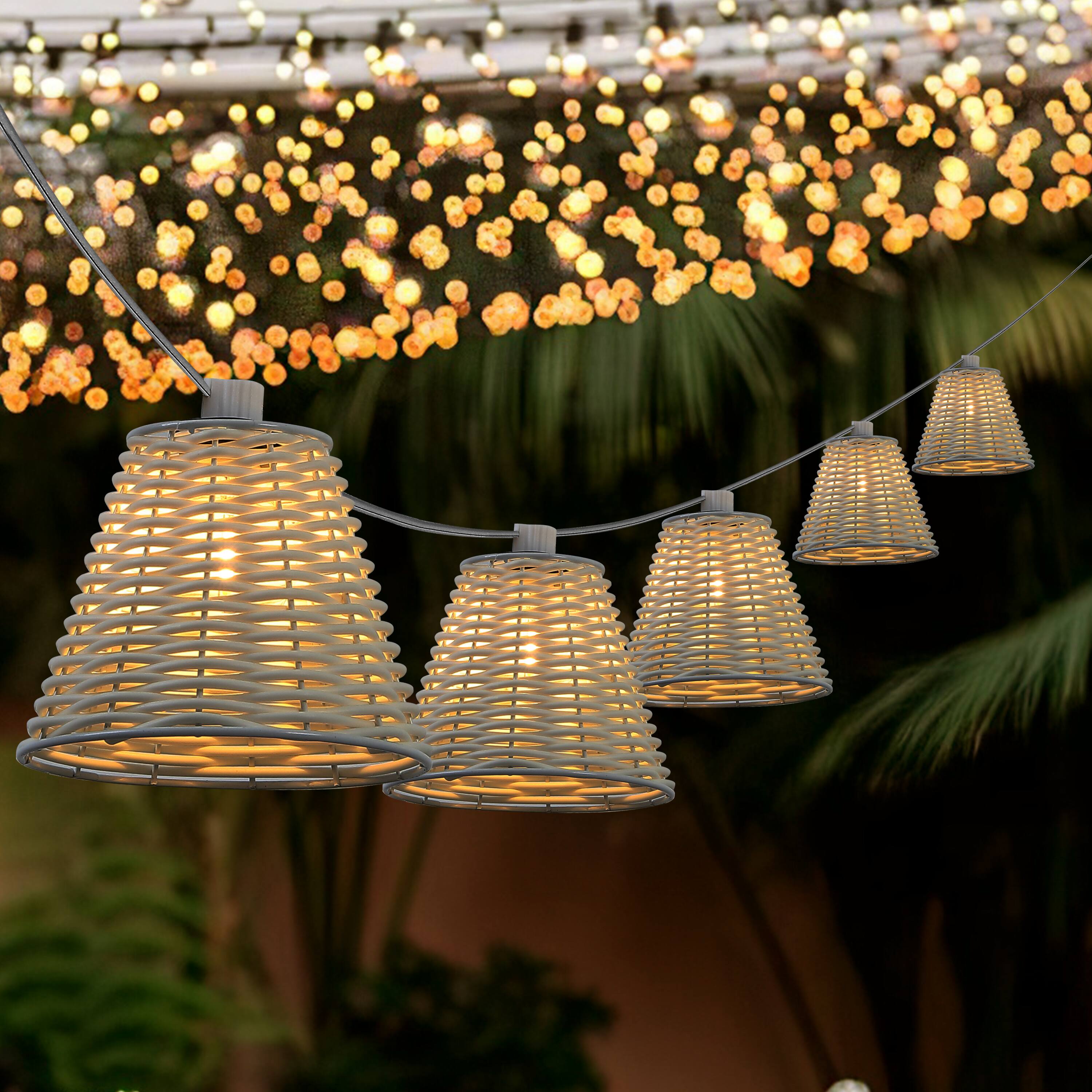 Alt View 1. Jonathan Y - Payton 10-Light Indoor/Outdoor 10 ft. Classic Cottage LED G40 Faux-Rattan Shaded String Lights, White - White.