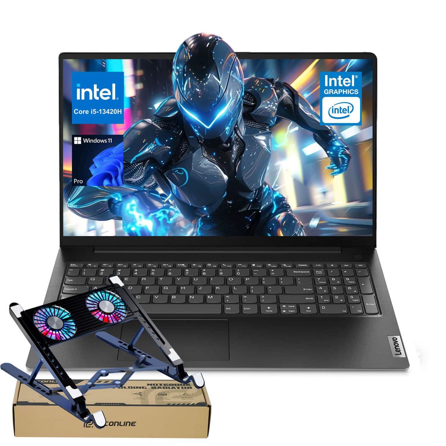 Lenovo - V15 15.6" FHD Laptop - Intel Core i5-13420H - 16GB RAM - 2TB SSD - Numeric KP & Backlit KB - PCO Laptop cooler - Black