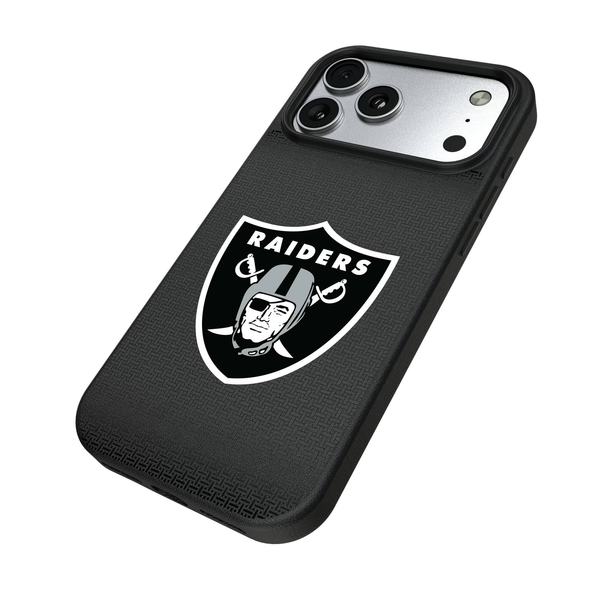 Alt View 1. Keyscaper - Las Vegas Raiders Linen Logo iPhone Magnetic Bump Case - 15 Plus - Black.