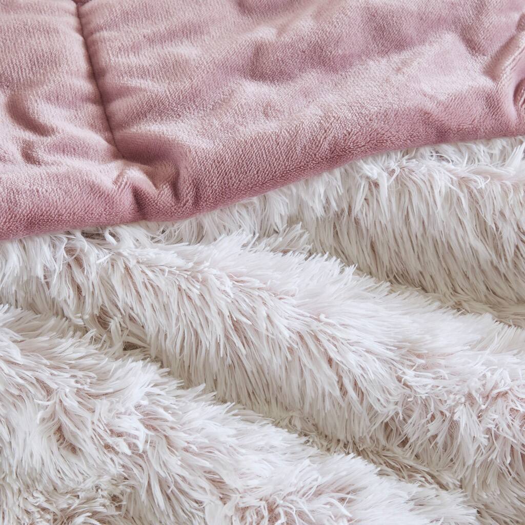 Alt View 5. Gracie Mills - Gracie Mills Susie Contemporary Shaggy Long Fur Comforter Set - Pink/White.