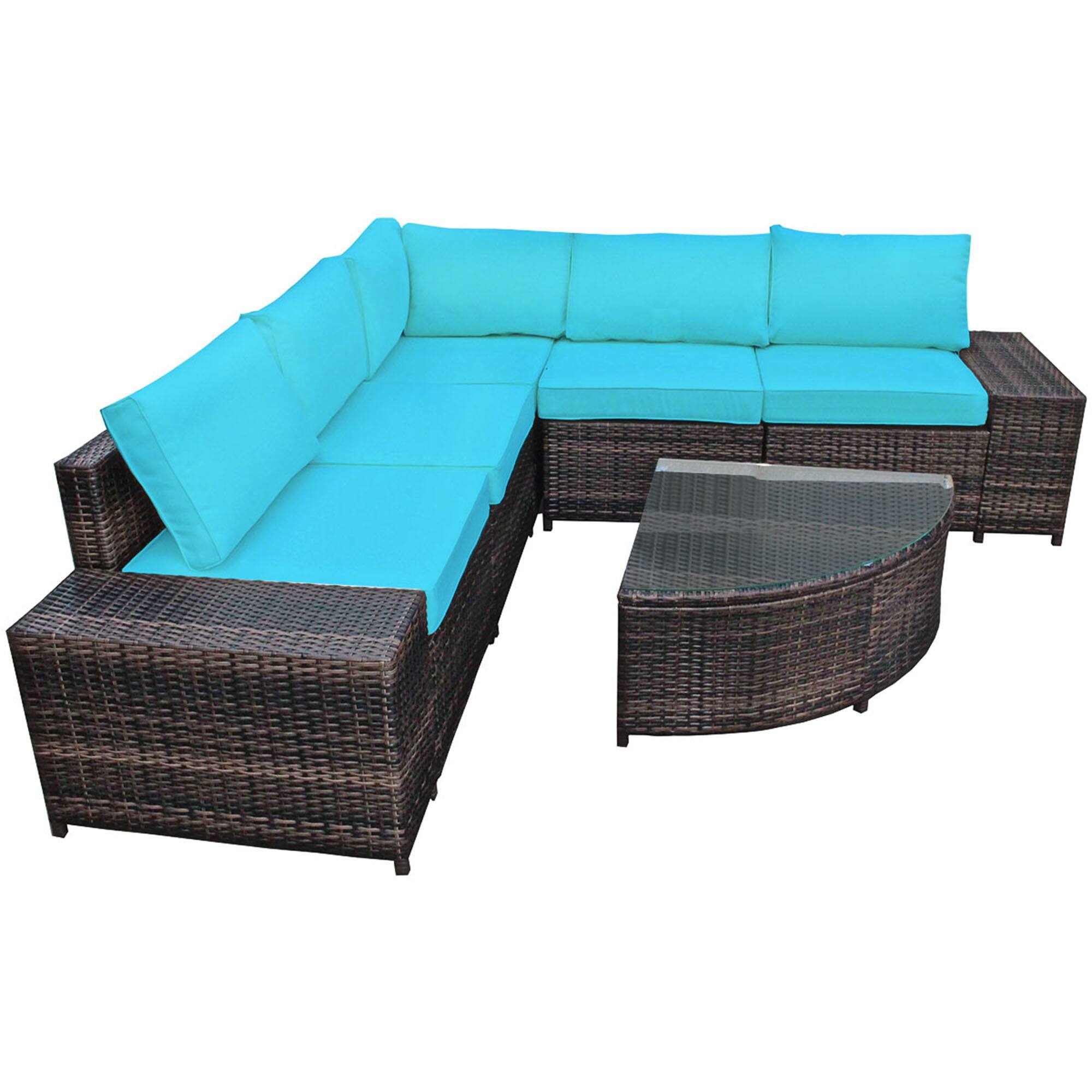 Alt View 5. Gymax - Gymax 6PCS Wicker Furniture Sectional Sofa Set w/ Cushions Turquoise - Turquoise.