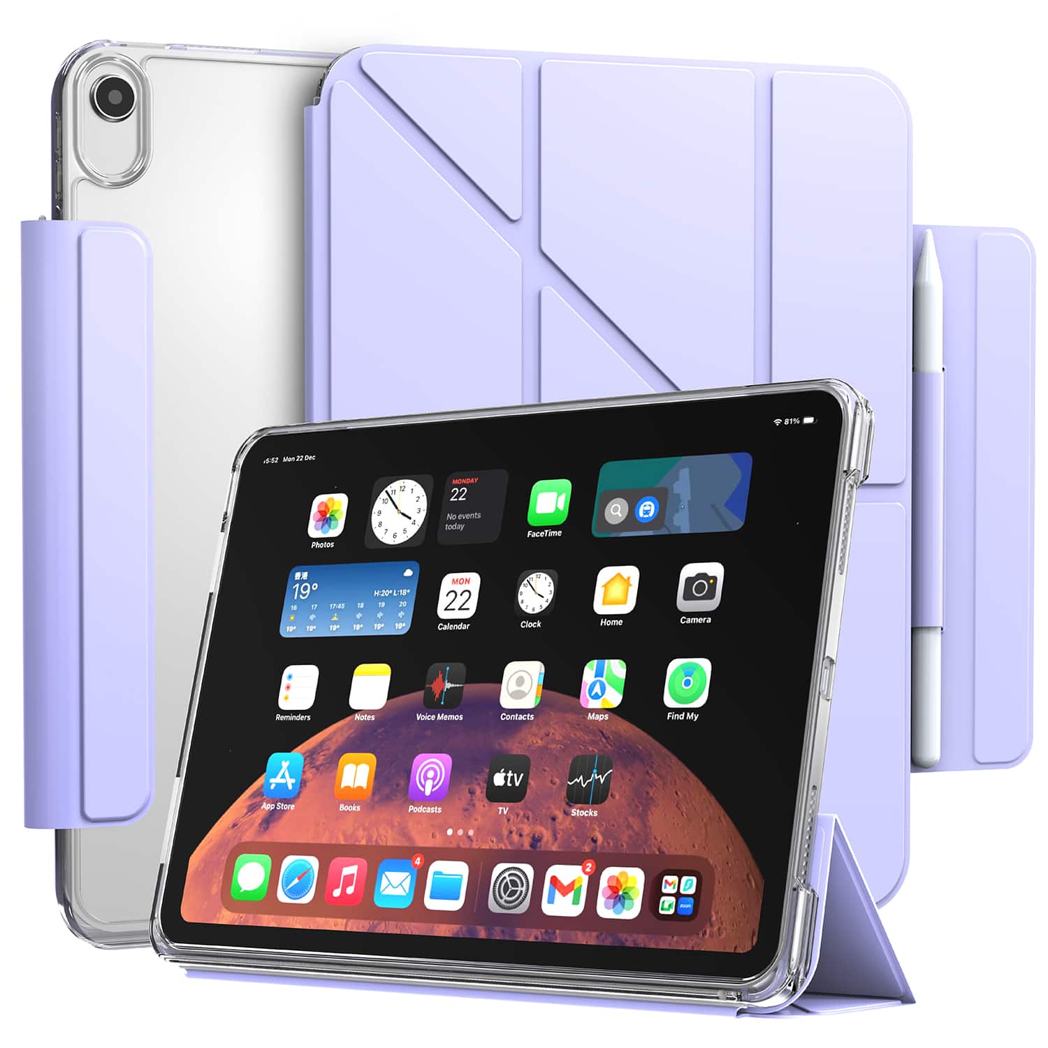 Vena - For Apple iPad A16 Case Clear, iPad 10th Generation Case, iPad 11 Case, Detachable Y-Fold Stand+ Pencil Holder - Lavender