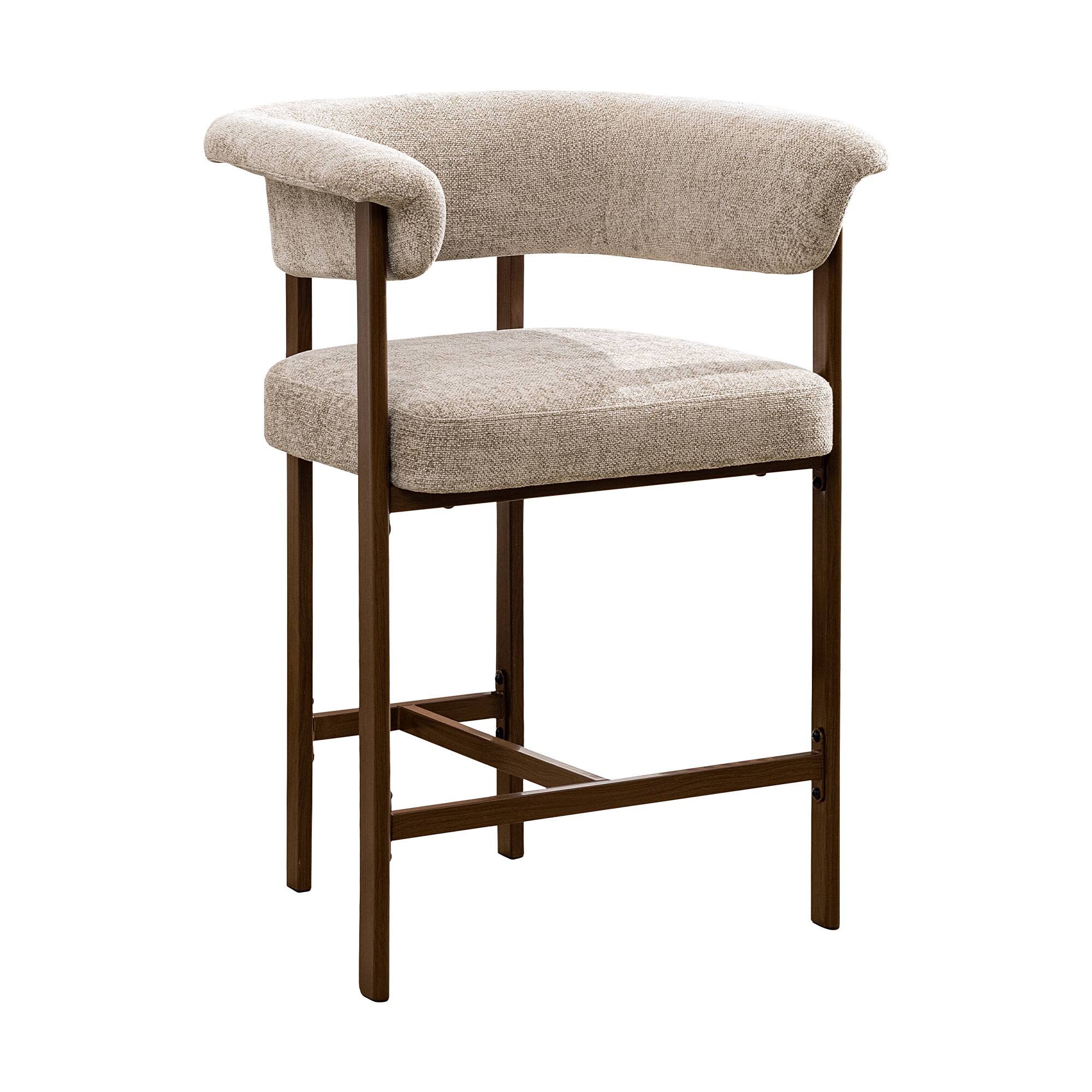 Angle. Brick Attic - 4PCS 26" Padded Bar Stool, Metal Legs with Walnut Wood Grain Finish, 300lb Counter with U-shaped Backrest and Footrest - Linen.