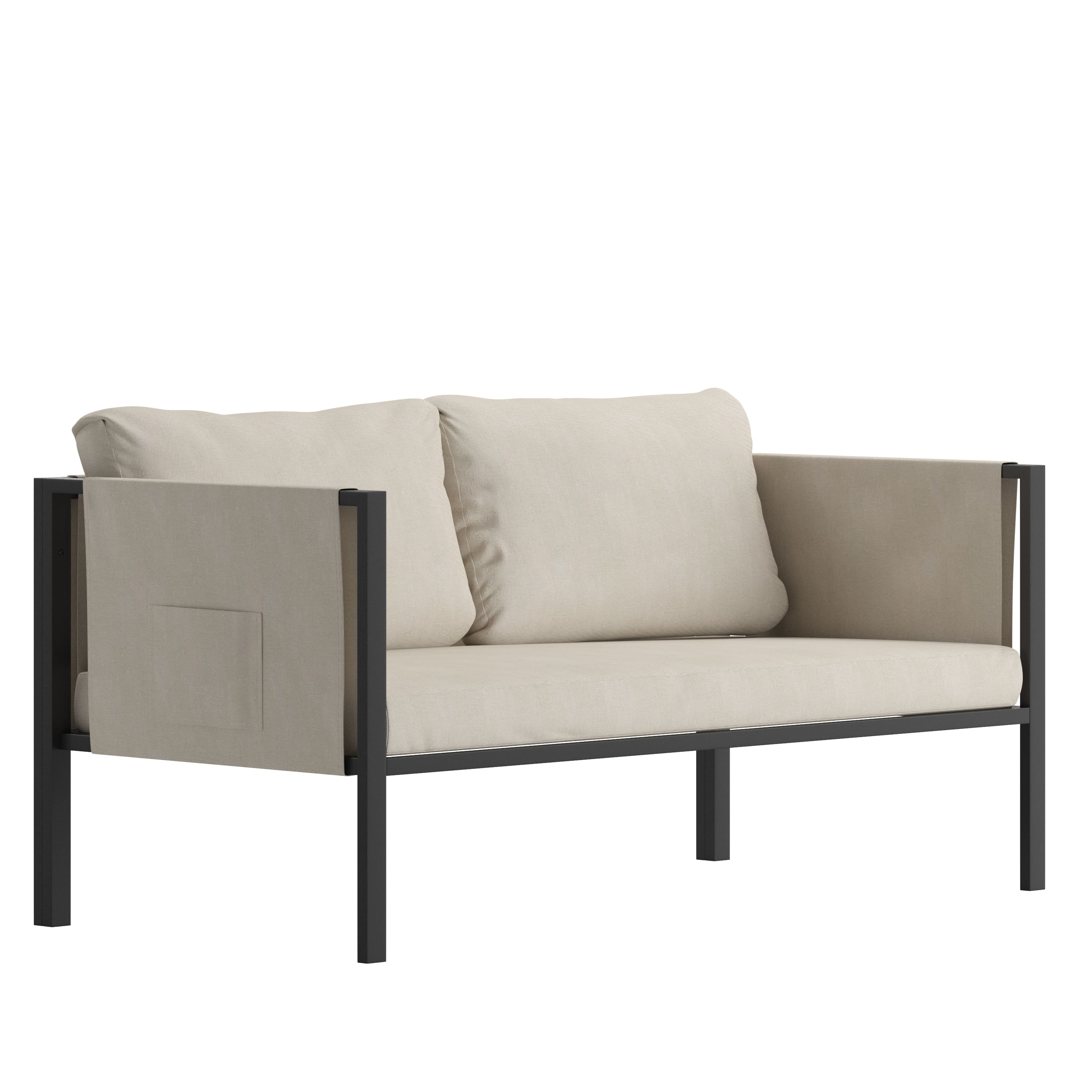 Alamont Home - Lea Indoor/Outdoor Loveseat with Cushions - Modern Steel Framed Chair with Storage Pockets - Light Gray - Front_Zoom